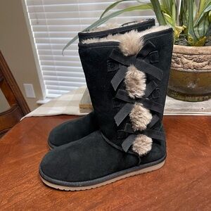 Koolaburra By UGG Victoria Tall suede Black Bow  Boots